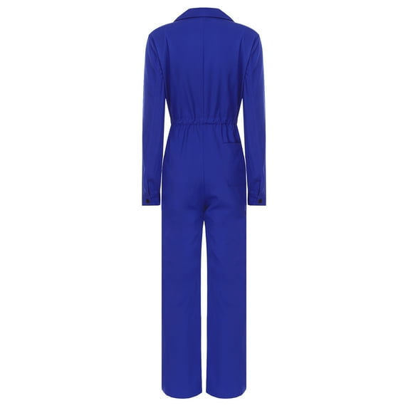 TiaoBug Women Long Sleeve Coveralls Utility Jumpsuit Overalls Button Up Long Pants Romper Work Wear Blue M