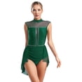thumbnail image 1 of TiaoBug Women Lyrical Contemporary Dance Costume Glittery Rhinestone Ruched Leotard Wrap Skirt Dress Green XL, 1 of 7