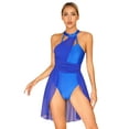thumbnail image 1 of TiaoBug Women Lyrical Dance Dress Sleeveless Mesh Color Block Leotard S-XL, 1 of 7