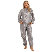 TiaoBug Women Men PVC Sauna Suit Weight Loss Sweat Suit Long Sleeve Tops and Pants Gym Exercise Sportsuit Grey 3XL
