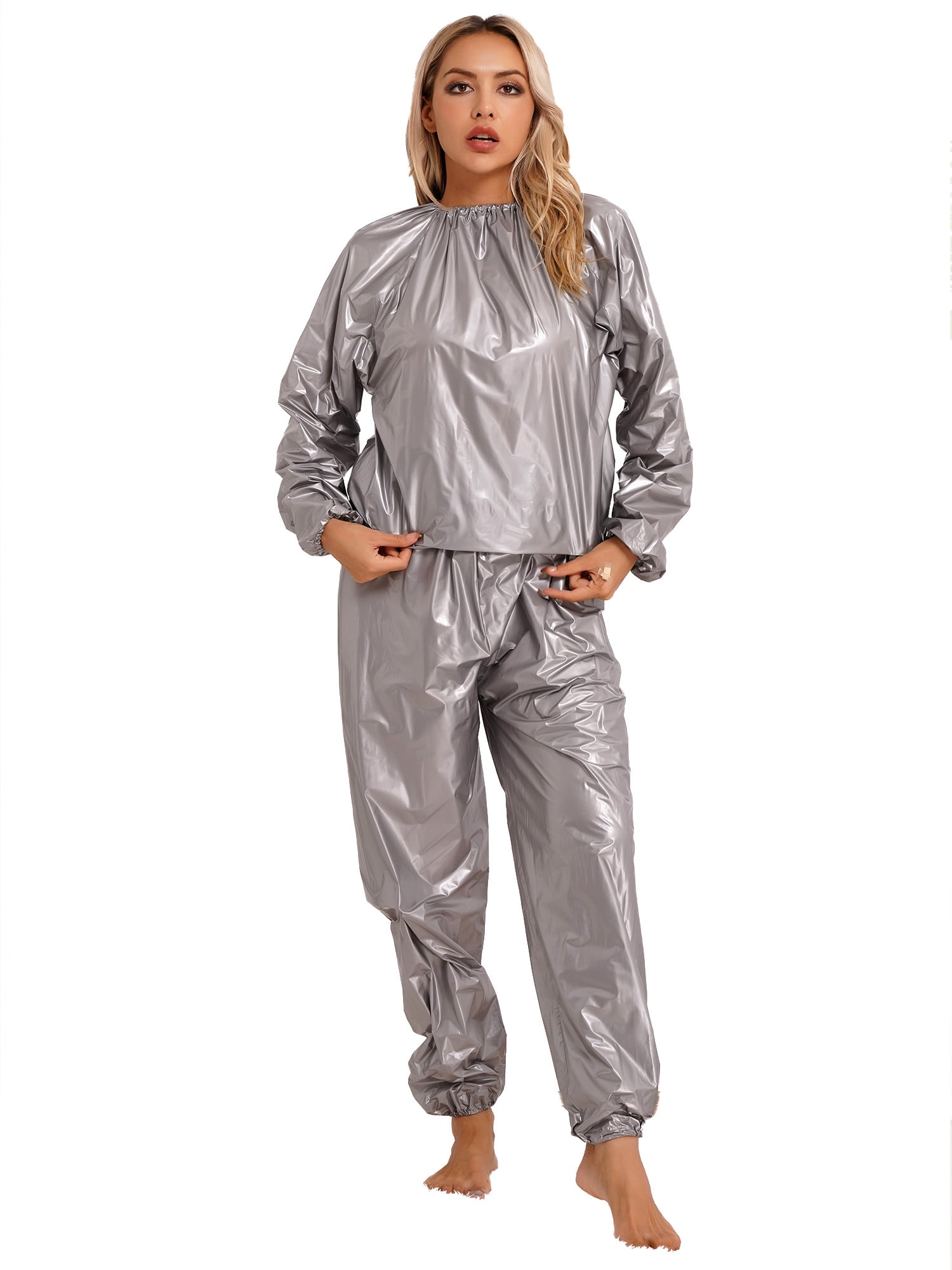 TiaoBug Women Men PVC Sauna Suit Weight Loss Sweat Suit Long Sleeve