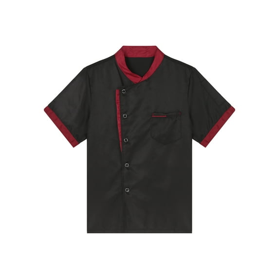 TiaoBug Women Mens Short Sleeve Chef Jacket Hotel Restaurant Cook Button Uniform Coat Black XXL