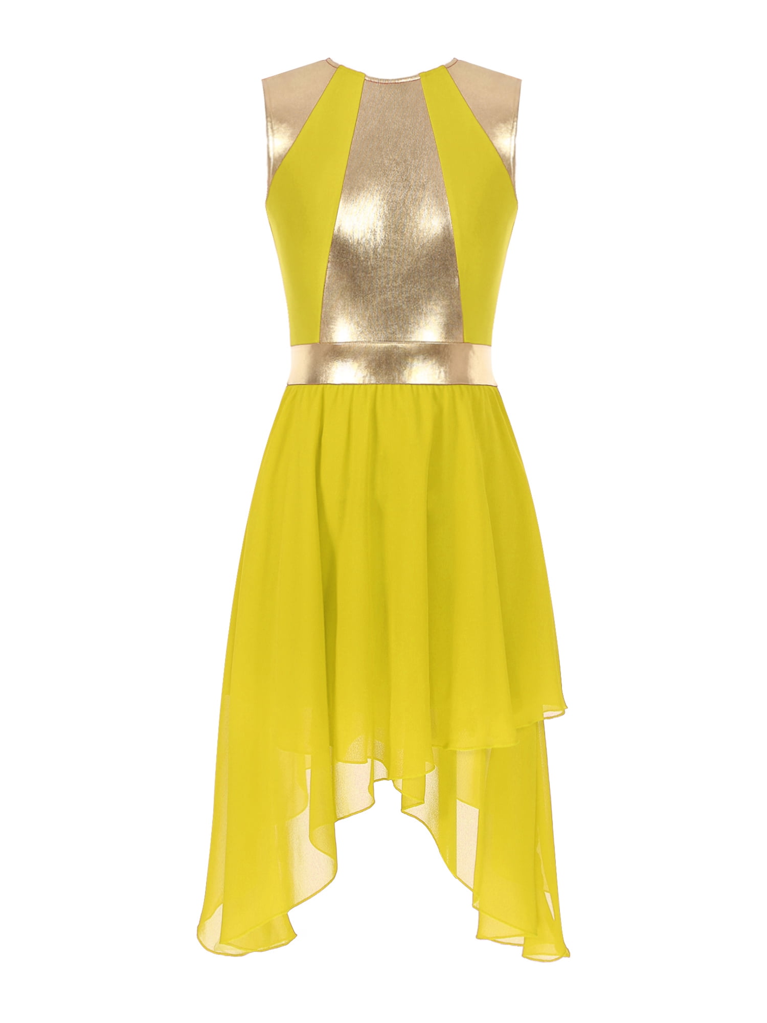 YZY Customisable-Women's 3/4 Sleeve Yellow DanceWear Dance Dress Performance Wear