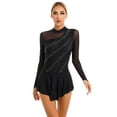 thumbnail image 1 of TiaoBug Women Rhinestone Figure Skating Dance Dresses Long Sleeve Sheer Mesh Lyrical Dress Black XXL, 1 of 7