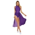 thumbnail image 1 of TiaoBug Womens Lyrical Dance Dress Sleeveless Side Split Leotard Dress Rhinestone Dancewear Purple XXL, 1 of 7