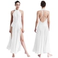 thumbnail image 1 of TiaoBug Women Rhinestones Halter Split Lyrical Dance Dress Contemporary Dancewear White L, 1 of 7