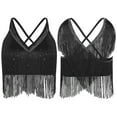 thumbnail image 1 of TiaoBug Women Salsa Latin Dance Top V-Neck Sleeveless Fringe Crop Top for Performance Competition Black S, 1 of 6