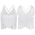 thumbnail image 1 of TiaoBug Women Salsa Latin Dance Top V-Neck Sleeveless Fringe Crop Top for Performance Competition White S, 1 of 6