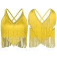 thumbnail image 1 of TiaoBug Women Salsa Latin Dance Top V-Neck Sleeveless Fringe Crop Top for Performance Competition Yellow XXL, 1 of 6