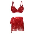 thumbnail image 1 of TiaoBug Women Sequin Skirt and Top Tassel Outfit Set Sparkly Belly Dance Costume Bra Tops and Fringe Skirts Sets Red 36A, 36B, 36C, 1 of 7