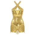 thumbnail image 1 of TiaoBug Women Sequins Tassel Latin Jazz Dance Dress Criss Cross Back Leotard Tango Ballroom Bodysuit Gold XXL, 1 of 6