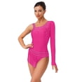 thumbnail image 1 of TiaoBug Women Shiny Rhinestone Gymnastics Leotard Dance Top One Shoulder Fringe Tassel Figure Skating Bodysuit Hot Pink XXL, 1 of 5