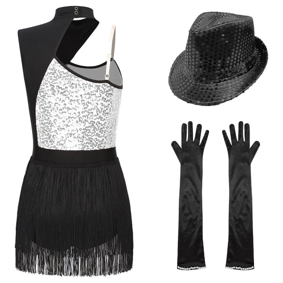 TiaoBug Women Sparkly Sequin Latin Jazz Dance Outfit Sleeveless Leotard Ballroom Dance Dress Silver XL