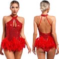 thumbnail image 1 of TiaoBug Women Stage Performance Dancewear Glittery Sequins Tango Salsa Latin Dance Leotard Dress Red XXL, 1 of 7