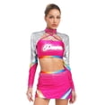 thumbnail image 1 of TiaoBug Women Two Pieces Outfits Cheerleading Uniform Long Sleeve Cross Straps Crop Tops & Skirt Dancewear Hot Pink S, 1 of 5