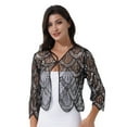 thumbnail image 1 of TiaoBug Women Vintage Hollow Lace Bolero Cardigan Sequins Cape Evening Party Dress Shrug Cover Up Silver One Size, 1 of 7