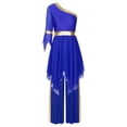 thumbnail image 1 of TiaoBug Women Worship Praise Dance Outfits Flared Sleeve Dance Dress Wide-leg Pants 2 Piece Set Royal Blue S, 1 of 5