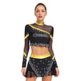 thumbnail image 1 of TiaoBug Women's 2 Piece Cheerleading Outfits Long Sleeve Crop Tops & Dance Skirt Set for Musical Rave Party Gold M, 1 of 7