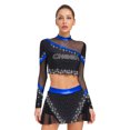thumbnail image 1 of TiaoBug Women's 2 Piece Cheerleading Outfits Long Sleeve Crop Tops & Dance Skirt Set for Musical Rave Party Royal Blue L, 1 of 7