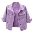 thumbnail image 1 of TiaoBug Women's 3/4 Sleeve Denim Jacket Lapel Button Down Cropped Jean Trucker Jacket With Pockets Purple 4XL, 1 of 6