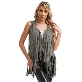 Rock Roll Denim Women's And Embellished Long Fringe Vest