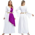 thumbnail image 1 of TiaoBug Women's Ancient Greek Metallic Overlay Dress Roman Queen Costume Gold Trim Maxi Robe Purple XL, 1 of 6