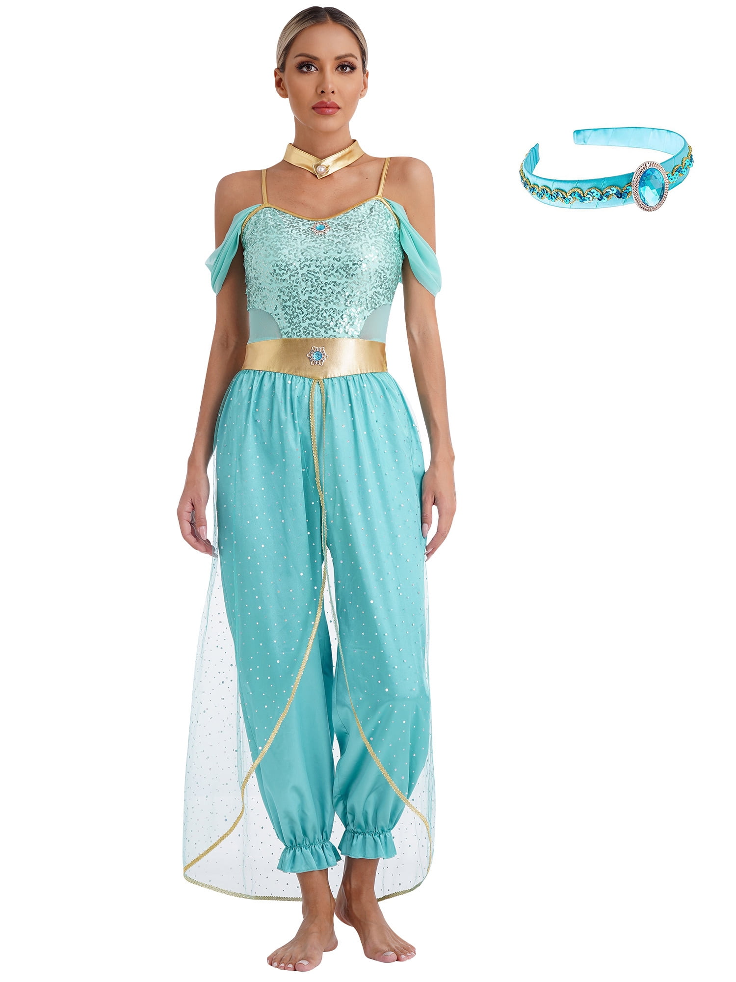 TiaoBug Women's Arabian Princess Cosplay Outfits Off Shoulder Sequined ...