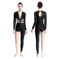 thumbnail image 1 of TiaoBug Women's Asymmetrical Gymnastics Leotard Long Sleeve Round Neck Figure Skating Jumpsuit Black L, 1 of 7