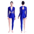 thumbnail image 1 of TiaoBug Women's Asymmetrical Gymnastics Leotard Long Sleeve Round Neck Figure Skating Jumpsuit Blue XL, 1 of 7