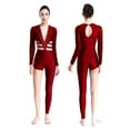 thumbnail image 1 of TiaoBug Women's Asymmetrical Gymnastics Leotard Long Sleeve Round Neck Figure Skating Jumpsuit Burgundy XL, 1 of 7