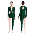 thumbnail image 1 of TiaoBug Women's Asymmetrical Gymnastics Leotard Long Sleeve Round Neck Figure Skating Jumpsuit Green S, 1 of 7
