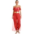 thumbnail image 1 of TiaoBug Women's Belly Dance Costume Halloween Arabian Princess Cospaly Outfits Sequin Romper With Choker Collar Red S, 1 of 6