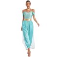 thumbnail image 1 of TiaoBug Women's Belly Dance Costume Halloween Arabian Princess Cospaly Outfits Sequin Romper With Choker Collar Turquoise L, 1 of 7