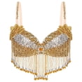 thumbnail image 1 of TiaoBug Women's Belly Dance Costume Sequins Tassels Adjustable Bra Tops Bollywood Dancewear Gold One Size, 1 of 7