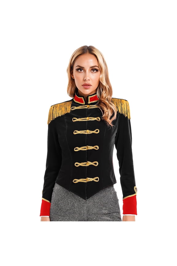 Women's Circus Ringmaster Costume Long Sleeve Fringe Jacket Halloween Party Costume Lion Tamer Suit Black 3XL