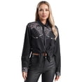thumbnail image 1 of TiaoBug Women's Embroidered Western Long Sleeve Buttons Down Shirts Collared Retro Blouses Type H XL, 1 of 7
