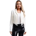 thumbnail image 1 of TiaoBug Women's Faux Suede Fringe Cropped Jacket Long Sleeve Vintage Cardigan Swing Tassel Outwear White S, 1 of 7