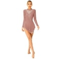 thumbnail image 1 of TiaoBug Women's Figure Ice Skating Dress Long Sleeve Irregular Gymnastics Dance Dresses Brown L, 1 of 6