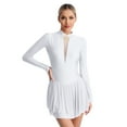 thumbnail image 1 of TiaoBug Women's Figure Ice Skating Dress Long Sleeve Shiny Rhinestones Sheer Mesh Ballet Dance Leotard White XL, 1 of 7