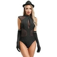 thumbnail image 1 of TiaoBug Women's Figure Skating Performance Dance Costume Sleeveless Rhinestones Bodysuit with Gloves Hat Black L, 1 of 7