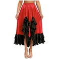 thumbnail image 1 of TiaoBug Women's Flamenco Dance Skirt Ruffled Irregular Hem Full Circle Swing Long Skirt for Tango Salsa Cha Cha Red L, 1 of 7