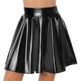 thumbnail image 1 of TiaoBug Women's Glossy Pleated Skater Skirt Shiny Metallic Ruffle Skirts Cocktail Party Dance Clubwear Black L, 1 of 5