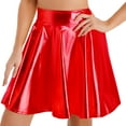 thumbnail image 1 of TiaoBug Women's Glossy Pleated Skater Skirt Shiny Metallic Ruffle Skirts Cocktail Party Dance Clubwear Red L, 1 of 5