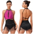 thumbnail image 1 of TiaoBug Women's Latin Dance Dress Backless Halter Neck Tassels Fringe Skirt Leotard Salsa Tango Dancewear Hot Pink S, 1 of 6