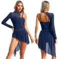 thumbnail image 1 of TiaoBug Women's Lyrical Ballet Contemporary Dance Ice Skating Asymmetrical Dress Navy Blue L, 1 of 7