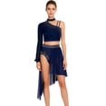thumbnail image 1 of TiaoBug Women's Lyrical Dance Outfit Rhinestone Crop Top with Asymmetrical Skirt Leotard 2-Piece Contemporary Dancewear Navy Blue M, 1 of 4