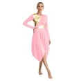thumbnail image 1 of TiaoBug Women's Metallic Praise Lyrical Dance Costume Liturgical Worship Tunic Irregular Hem Dance Dress Pink S, 1 of 7