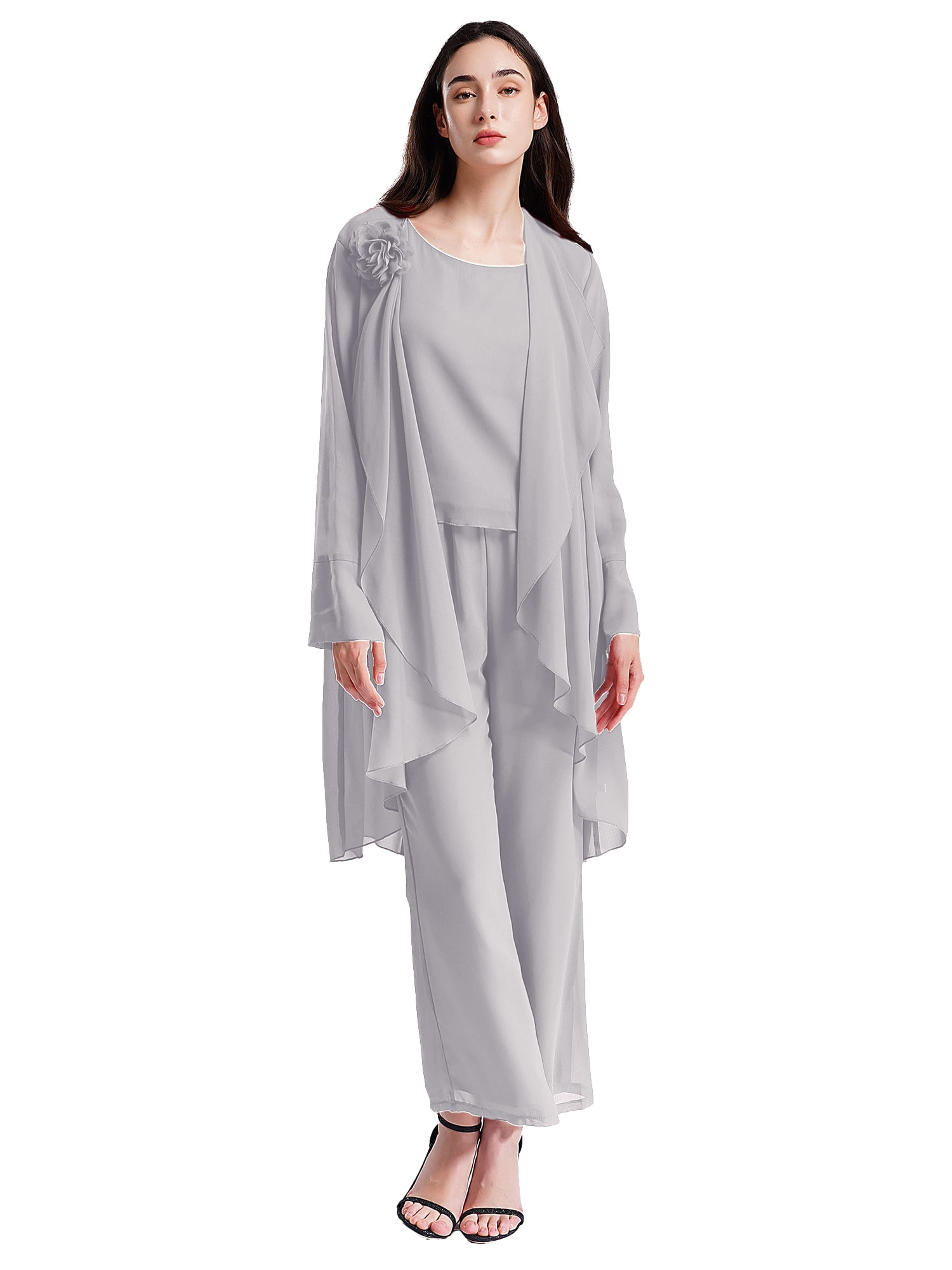 TiaoBug Women s Mother of The Bride Pants Suits Chiffon 3 Piece Set Plus Size Formal Party Wedding Gray 3XL Walmart