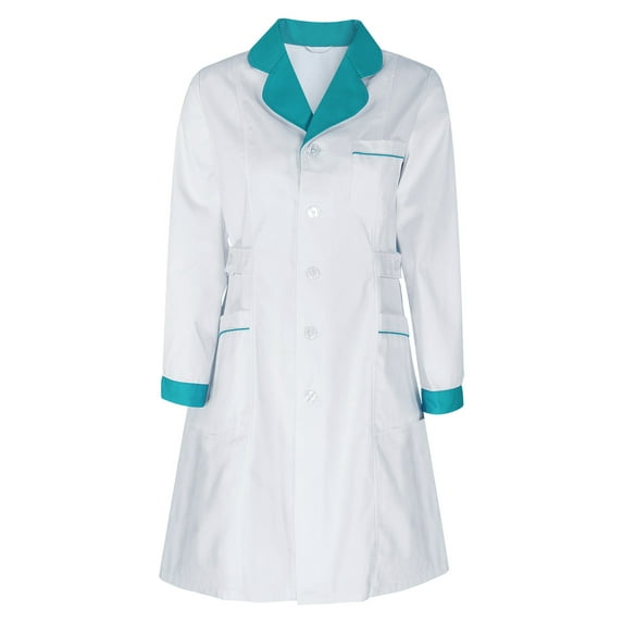 TiaoBug Women's Nurse Dress Cosplay Uniform Lab Coat Doctor Medical Outerwear Green Curved Lapel S