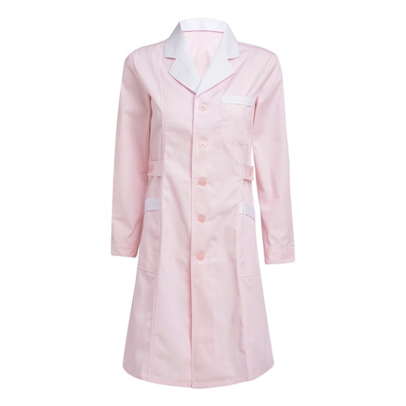TiaoBug Women's Nurse Dress Cosplay Uniform Lab Coat Doctor Medical Outerwear Pink Peaked Lapel M